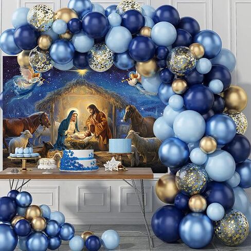 Mocsicka Christmas Nativity Backdrop Holy Nativity Religious Party Decorations Xmas Merry Christmas Backgournd for Photography Party Supplies Photo Booth Props (Blue, 7x5ft(82"x60")) in Saudi Arabia
