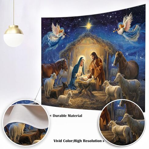 Mocsicka Christmas Nativity Backdrop Holy Nativity Religious Party Decorations Xmas Merry Christmas Backgournd for Photography Party Supplies Photo Booth Props (Blue, 7x5ft(82"x60")) in Saudi Arabia