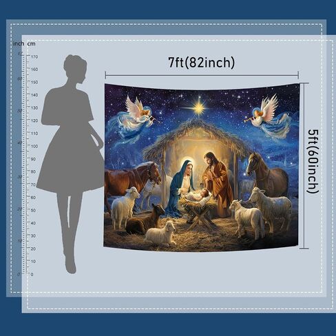 Mocsicka Christmas Nativity Backdrop Holy Nativity Religious Party Decorations Xmas Merry Christmas Backgournd for Photography Party Supplies Photo Booth Props (Blue, 7x5ft(82"x60")) in Saudi Arabia