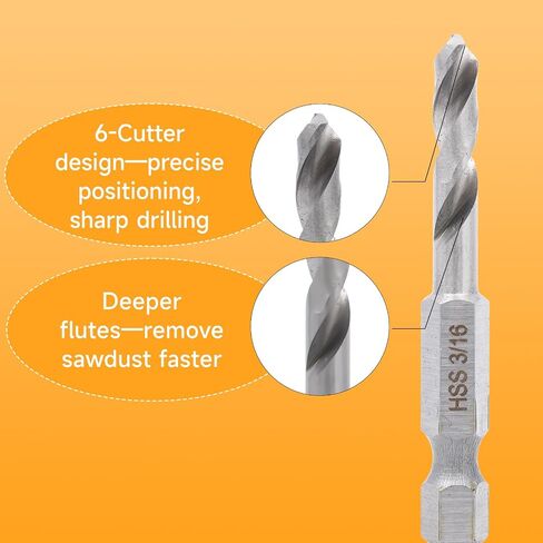 Twist Stubby Drill Bit Set, Size 3/32'' to 3/8'' with Size Index & Storage Base, 6-Piece Hex Shank Drill Bits for Metal, Made of High-Speed Steel in Saudi Arabia
