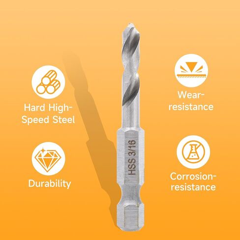 Twist Stubby Drill Bit Set, Size 3/32'' to 3/8'' with Size Index & Storage Base, 6-Piece Hex Shank Drill Bits for Metal, Made of High-Speed Steel in Saudi Arabia