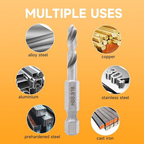 Twist Stubby Drill Bit Set, Size 3/32'' to 3/8'' with Size Index & Storage Base, 6-Piece Hex Shank Drill Bits for Metal, Made of High-Speed Steel in Saudi Arabia