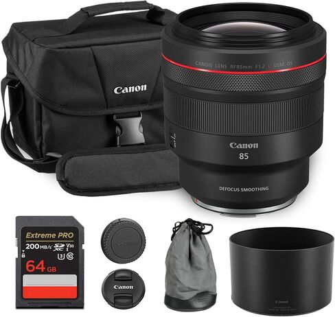 Canon RF 85mm f/1.2 L USM DS Lens | L-Series Portrait Prime with Defocus Smoothing, Bright f/1.2 Aperture & Advanced Optics | for Portraits & Wedding Photography (3450C002) + Shoulder Bag + 64GB Card in Saudi Arabia
