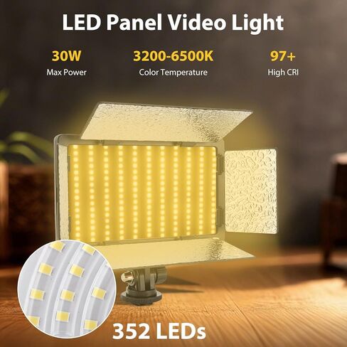 PUSOKEI 30W LED Video Light for NP F750, NP F550, NP F530, NP F970, NP F570, NP F770, NP F960, NP F930/B, NP F950, 352 LED Beads with 97+ CRI, Photography Light Panel in Saudi Arabia
