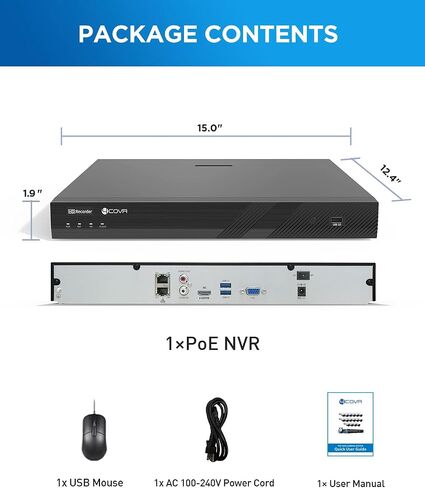 4COVR 4K 32 قناة H.265 مسجل فيديو شبكي مع محرك أقراص ثابتة سعة 8 تيرابايت للأغراض التجارية، يعمل NVR مع كاميرات IP PoE 12MP/4MP/5MP/6MP/8MP، ومنفذي SATA يصل إلى 16 تيرابايت، والوصول عن بعد 24/7 تسجيل، LY-NVR32-8T in Kuwait