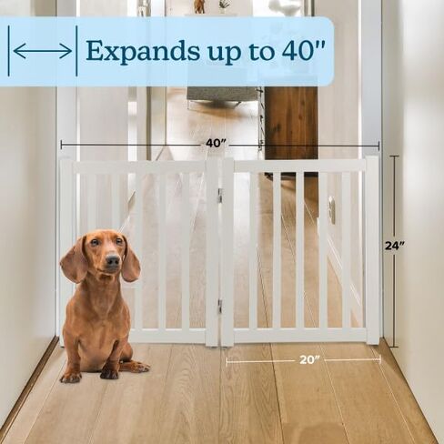 بوابة كلب قائمة بذاتها - سياج داخلي قابل للطي للحيوانات الأليفة مكون من لوحتين - بوابة خشبية للكلاب مقاس 40 × 24 بوصة للسلالم أو الممرات أو المداخل من بيت ميكر (بني) in Saudi Arabia