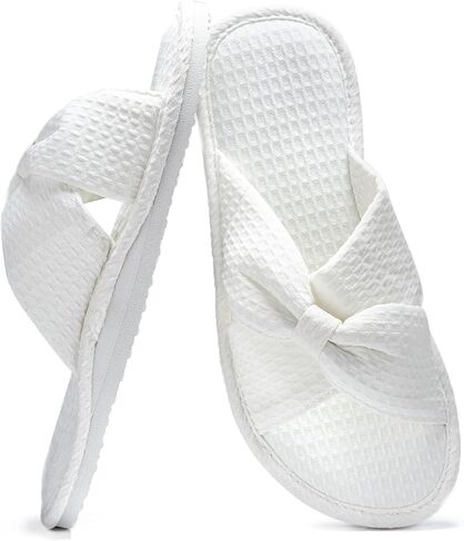 QIGEGE Slippers for Women with Arch Support House Slippers Bedroom Bubble Waffle Knit Fabric Bow Crossbands Slide Sandals Shoes Comfy Trendy Gift in Saudi Arabia