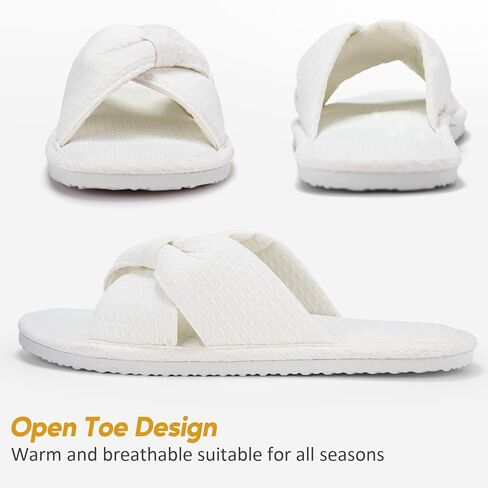 QIGEGE Slippers for Women with Arch Support House Slippers Bedroom Bubble Waffle Knit Fabric Bow Crossbands Slide Sandals Shoes Comfy Trendy Gift in Saudi Arabia