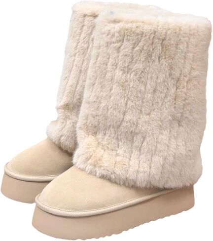 Women's Fluffy Snow Boots Thick Heels Thick Soles Fashion Temperament Pants Boots Warm Boots in Saudi Arabia