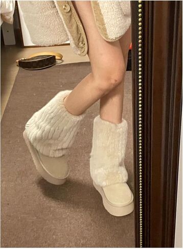 Women's Fluffy Snow Boots Thick Heels Thick Soles Fashion Temperament Pants Boots Warm Boots in Saudi Arabia