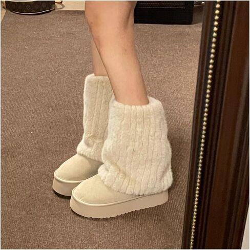 Women's Fluffy Snow Boots Thick Heels Thick Soles Fashion Temperament Pants Boots Warm Boots in Saudi Arabia