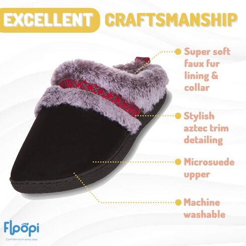 شبشب منزل Floopi للاستخدام الداخلي والخارجي للنساء - نعل داخلي من إسفنج الذاكرة، ونعل خارجي من المطاط الصلب - سدادة مبطنة بالفرو، زخرفة أزتيك - أحذية نوم شتوية دافئة - أحذية منزلية سهلة الارتداء in Kuwait
