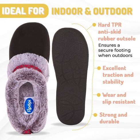 شبشب منزل Floopi للاستخدام الداخلي والخارجي للنساء - نعل داخلي من إسفنج الذاكرة، ونعل خارجي من المطاط الصلب - سدادة مبطنة بالفرو، زخرفة أزتيك - أحذية نوم شتوية دافئة - أحذية منزلية سهلة الارتداء in Kuwait