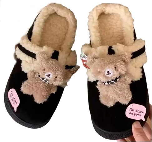 ZQW Women's Lazy Sweet Brown Teddy Bear Slippers Y2k Aesthetic Indoor Outdoor Cute Warm Plush Lined Fluffy Fur Fuzzy Animal Shoes in Saudi Arabia