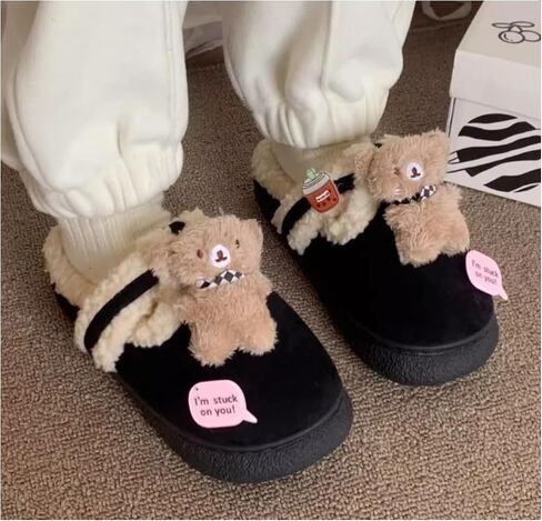 ZQW Women's Lazy Sweet Brown Teddy Bear Slippers Y2k Aesthetic Indoor Outdoor Cute Warm Plush Lined Fluffy Fur Fuzzy Animal Shoes in Saudi Arabia