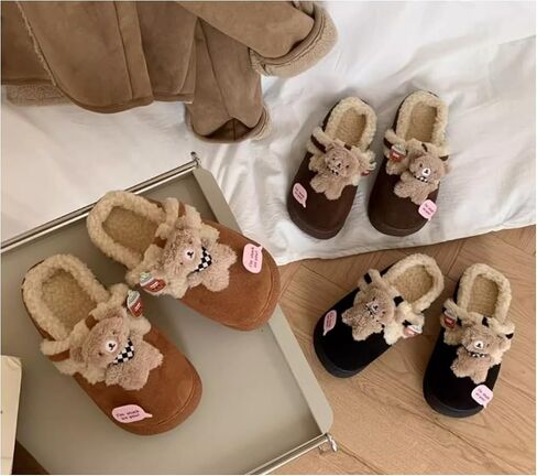 ZQW Women's Lazy Sweet Brown Teddy Bear Slippers Y2k Aesthetic Indoor Outdoor Cute Warm Plush Lined Fluffy Fur Fuzzy Animal Shoes in Saudi Arabia