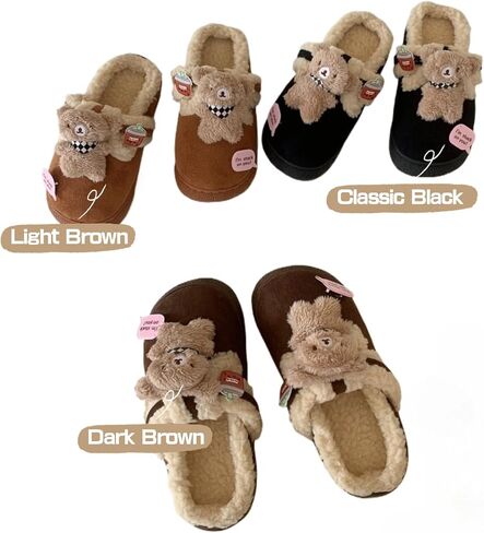 ZQW Women's Lazy Sweet Brown Teddy Bear Slippers Y2k Aesthetic Indoor Outdoor Cute Warm Plush Lined Fluffy Fur Fuzzy Animal Shoes in Saudi Arabia