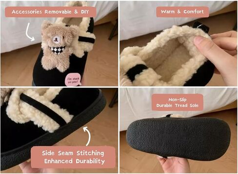 ZQW Women's Lazy Sweet Brown Teddy Bear Slippers Y2k Aesthetic Indoor Outdoor Cute Warm Plush Lined Fluffy Fur Fuzzy Animal Shoes in Saudi Arabia