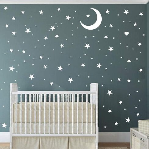 Easma Star Wall Decals (191stars+1moon+1heart) 3 Size White Stars and Moon Decals Removable Peel and Stick Stickers Fits Kids Room Decor in Kuwait