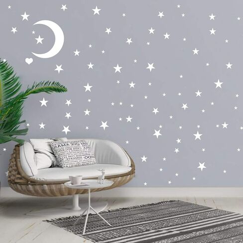 Easma Star Wall Decals (191stars+1moon+1heart) 3 Size White Stars and Moon Decals Removable Peel and Stick Stickers Fits Kids Room Decor in Kuwait
