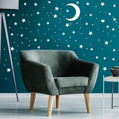 Easma Star Wall Decals (191stars+1moon+1heart) 3 Size White Stars and Moon Decals Removable Peel and Stick Stickers Fits Kids Room Decor in Kuwait