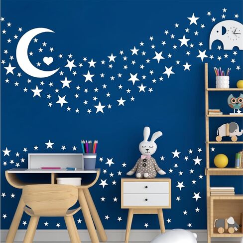 Easma Star Wall Decals (191stars+1moon+1heart) 3 Size White Stars and Moon Decals Removable Peel and Stick Stickers Fits Kids Room Decor in Kuwait