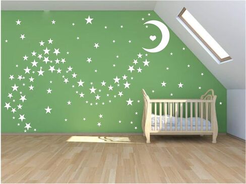 Easma Star Wall Decals (191stars+1moon+1heart) 3 Size White Stars and Moon Decals Removable Peel and Stick Stickers Fits Kids Room Decor in Kuwait