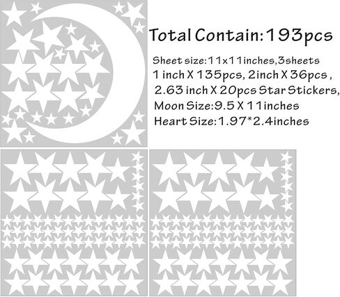 Easma Star Wall Decals (191stars+1moon+1heart) 3 Size White Stars and Moon Decals Removable Peel and Stick Stickers Fits Kids Room Decor in Kuwait
