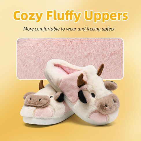 Cow Slippers for Women & Men - Plush Soft Non-Slip House Slipper, Winter Warm Fuzzy Shoes with Comfort Memory Foam, White Pink in Saudi Arabia