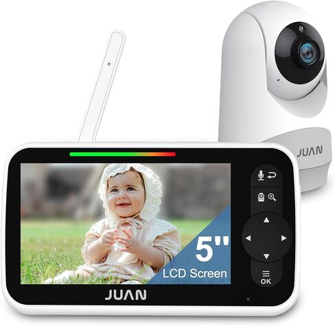 جهاز مراقبة الأطفال JUAN مع الكاميرا والصوت، شاشة LCD مقاس 5 بوصات، لا توجد شبكة WiFi خاصة بنسبة 100٪، بطارية طويلة 3500 مللي أمبير في الساعة، اتصال بمدى 1000 قدم، تكبير/تصغير عن بعد، رؤية ليلية كريستالية، التحدث في اتجاهين للأطفال حديثي الولادة in Kuwait