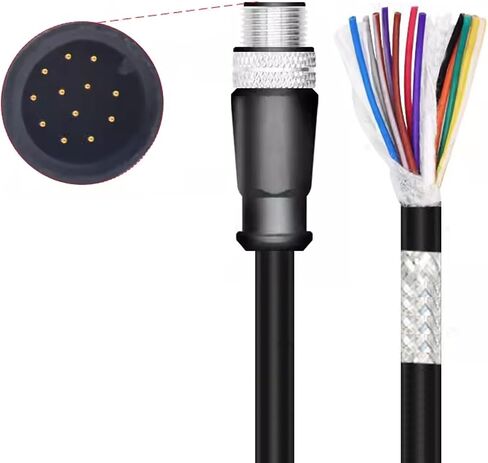 M12 الزاوية اليمنى 12 دبوس رمز ذكر للطيران يؤدي CCB-PWRIO كابل محمي عالي المرونة لكاميرا Cognex في البصر سلسلة 2000 أجهزة الاستشعار البصرية في البصر 2000 7000 8000 Zebra FXR90 Reader in Kuwait
