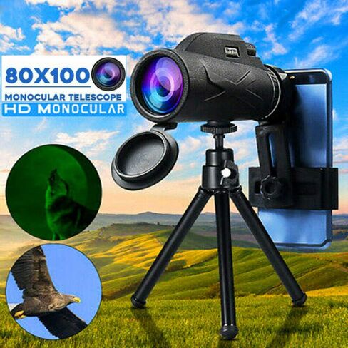 Monocular Telescope, Waterproof Range with Phone Holder and Telescopic Tripod Telescope with 80x100 HD Zoom Monocular Optical Lens Camera for Adult Bird Watching in Saudi Arabia