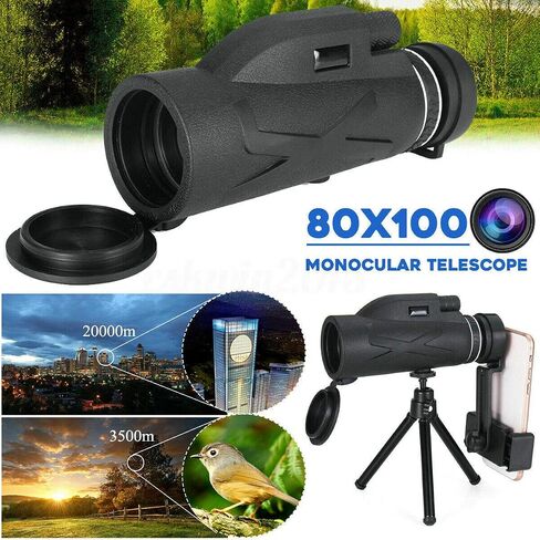 Monocular Telescope, Waterproof Range with Phone Holder and Telescopic Tripod Telescope with 80x100 HD Zoom Monocular Optical Lens Camera for Adult Bird Watching in Saudi Arabia