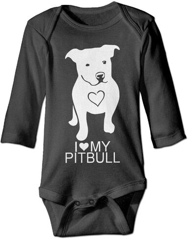 بدلة قطعة واحدة من القطن بأكمام قصيرة للأطفال الرضع من I Love My Pitbull Dog باللون الأسود in Saudi Arabia