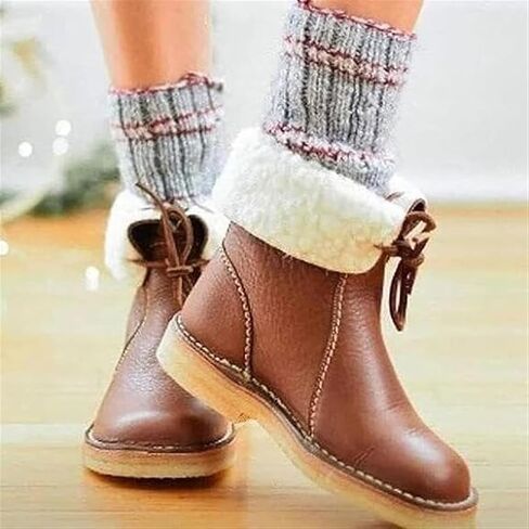 Women's Mid Calf Ankle Bootie Winter Round Toe Lace up Platform Sneaker Slip On Waterproof Warm Snow boots for Sports, Daily, Traveling, Climbing in Saudi Arabia