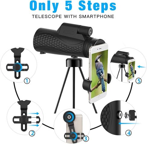 12 x 42 Monocular Telescope, Waterproof, Anti-Fog Monocular Scope, Adjustable Smartphone Adapter Tripod Smartphone Holder for Adult Bird Watching Outdoor Travel Sightseeing in Saudi Arabia