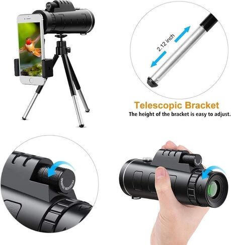 80 x 100 High Power HD Monocular with Smartphone Holder and Tripod Waterproof Monocular with for Bird Watching, Travel, Camping, Hunting, Hiking,Monocular Telescope - in Saudi Arabia
