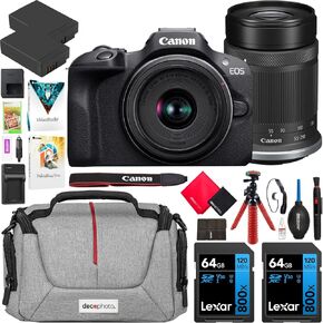 Canon EOS R100 Mirrorless Camera Body w/ 2 Lens Kit RF-S 18-45mm is STM + RF-S 55-210mm is STM 6052C022 (Renewed) Bundle w/Deco Gear Photography Bag + 2X Battery + 2X 64GB Memory Cards + Accessories in Kuwait