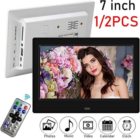 إطار صور رقمي مقاس 7 بوصة، شاشة LED مقاس 800 × 480، مشغل فيديو وMP3 بدقة 720 بكسل، تشغيل تلقائي، جهاز تحكم عن بعد، أسود in Saudi Arabia