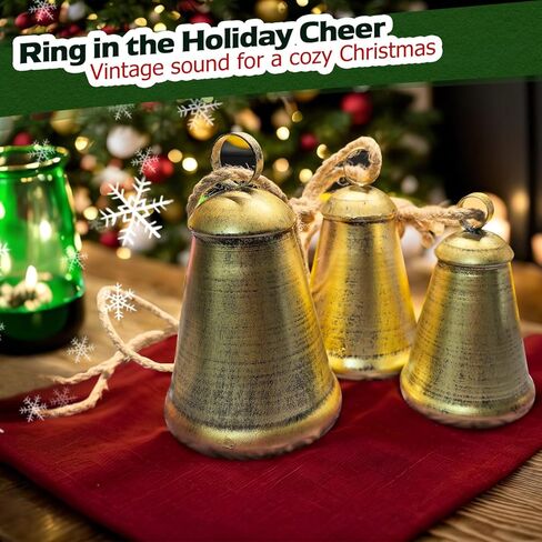 Christmas Bells,Vintage Iron Bells with Jute Rope for Hanging,Christmas Bells for Decoration,Christmas Decor Set of 3 Different Sizes in Kuwait