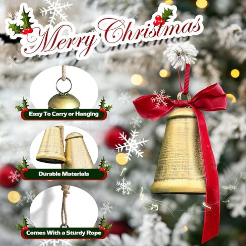 Christmas Bells,Vintage Iron Bells with Jute Rope for Hanging,Christmas Bells for Decoration,Christmas Decor Set of 3 Different Sizes in Kuwait