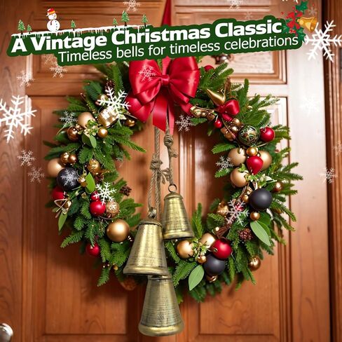 Christmas Bells,Vintage Iron Bells with Jute Rope for Hanging,Christmas Bells for Decoration,Christmas Decor Set of 3 Different Sizes in Kuwait