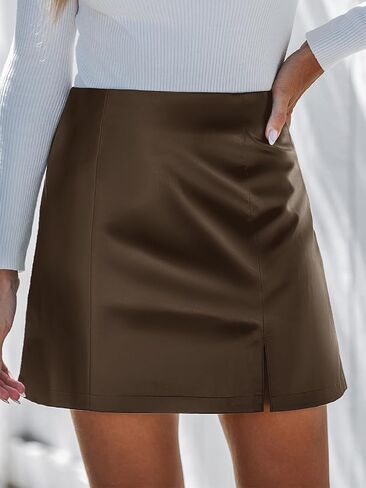 CUPSHE التنانير النساء فو الجلود تنورة صغيرة شق عالية الخصر Bodycon سكورت التفاف محززة هيم عطلة عادية in Kuwait