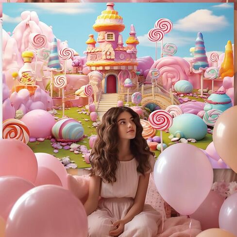 7x5ft Candyland Backdrop Fantasy Sweet Candy Castle Photography Background Girls Birthday Candyland Theme Party Decorations Banner Photo Studio Props in Saudi Arabia