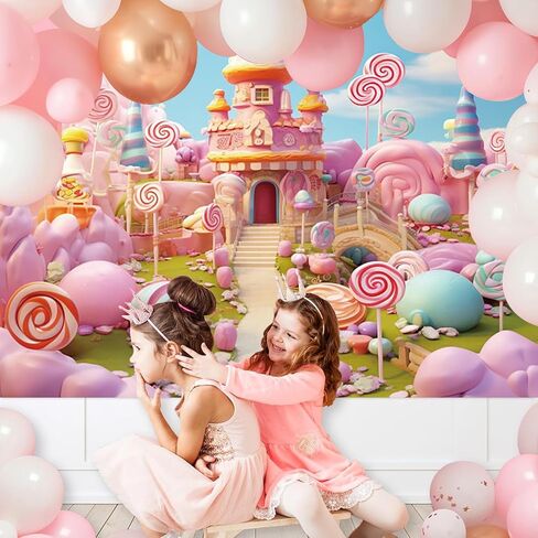 7x5ft Candyland Backdrop Fantasy Sweet Candy Castle Photography Background Girls Birthday Candyland Theme Party Decorations Banner Photo Studio Props in Saudi Arabia