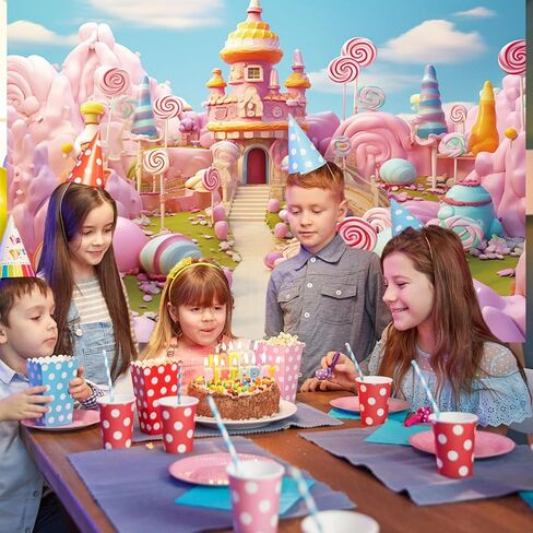 7x5ft Candyland Backdrop Fantasy Sweet Candy Castle Photography Background Girls Birthday Candyland Theme Party Decorations Banner Photo Studio Props in Saudi Arabia