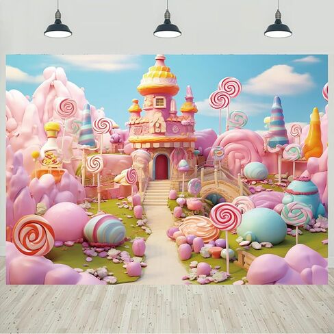 7x5ft Candyland Backdrop Fantasy Sweet Candy Castle Photography Background Girls Birthday Candyland Theme Party Decorations Banner Photo Studio Props in Saudi Arabia