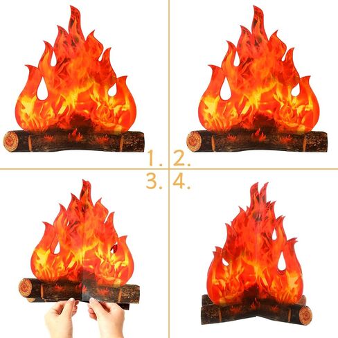4 Pieces Christmas Dark Red Brick Wall Party Backdrop Plastic Brick Wallpaper Artificial Fire Flame Cardboard 3D Campfire Fake Centerpiece and Dark Red Brick Tablecloth for Holiday Party Background in Saudi Arabia