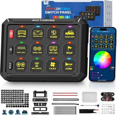 MICTUNING Wireless RGB 12 Gang Switch Panel, Remote Control Range Up to 265FT Multifunction Backlit Manual Toggle Momentary Flash Strobe Circuit Control Relay System Box for Off Road Truck SUV UTV RV in Saudi Arabia