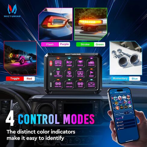 MICTUNING Wireless RGB 12 Gang Switch Panel, Remote Control Range Up to 265FT Multifunction Backlit Manual Toggle Momentary Flash Strobe Circuit Control Relay System Box for Off Road Truck SUV UTV RV in Saudi Arabia